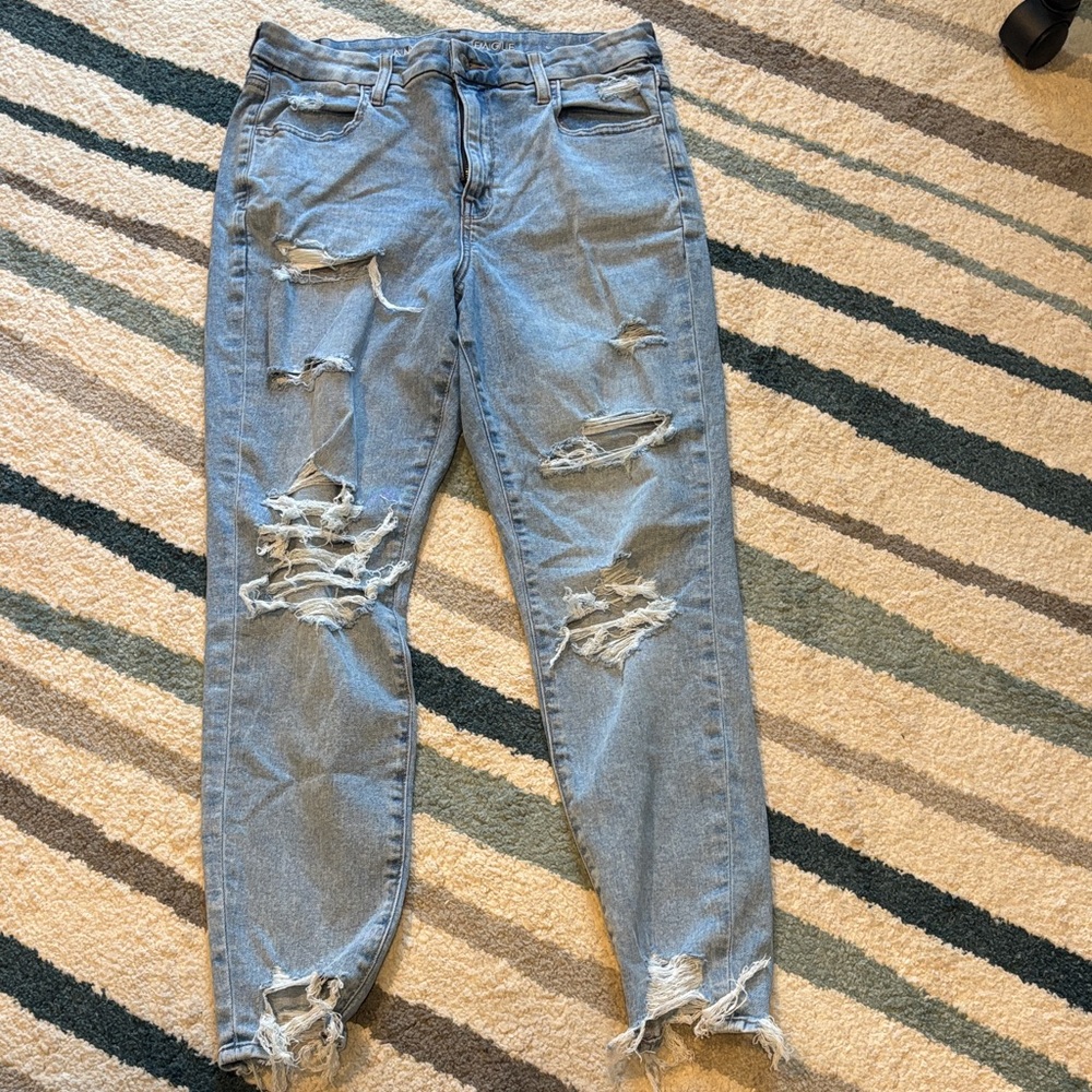 American Eagle Outfitters High Rise Distressed Blue Jeans